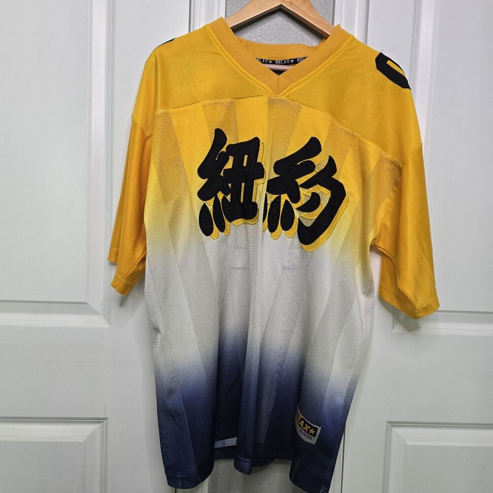 90s Relax Football Jersey Embroidered New York Men's Large Yellow Blue #00